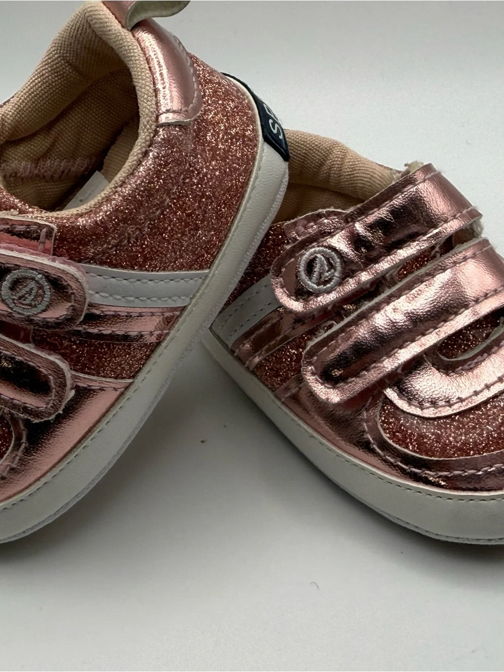 Sperry Toddler Rose Gold Glitter Velcro Sneakers